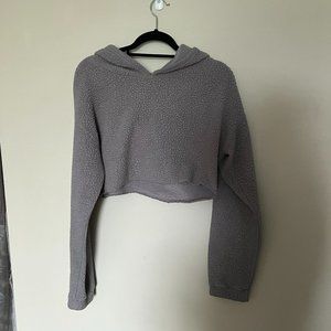 drop shoulder solid teddy hoodie